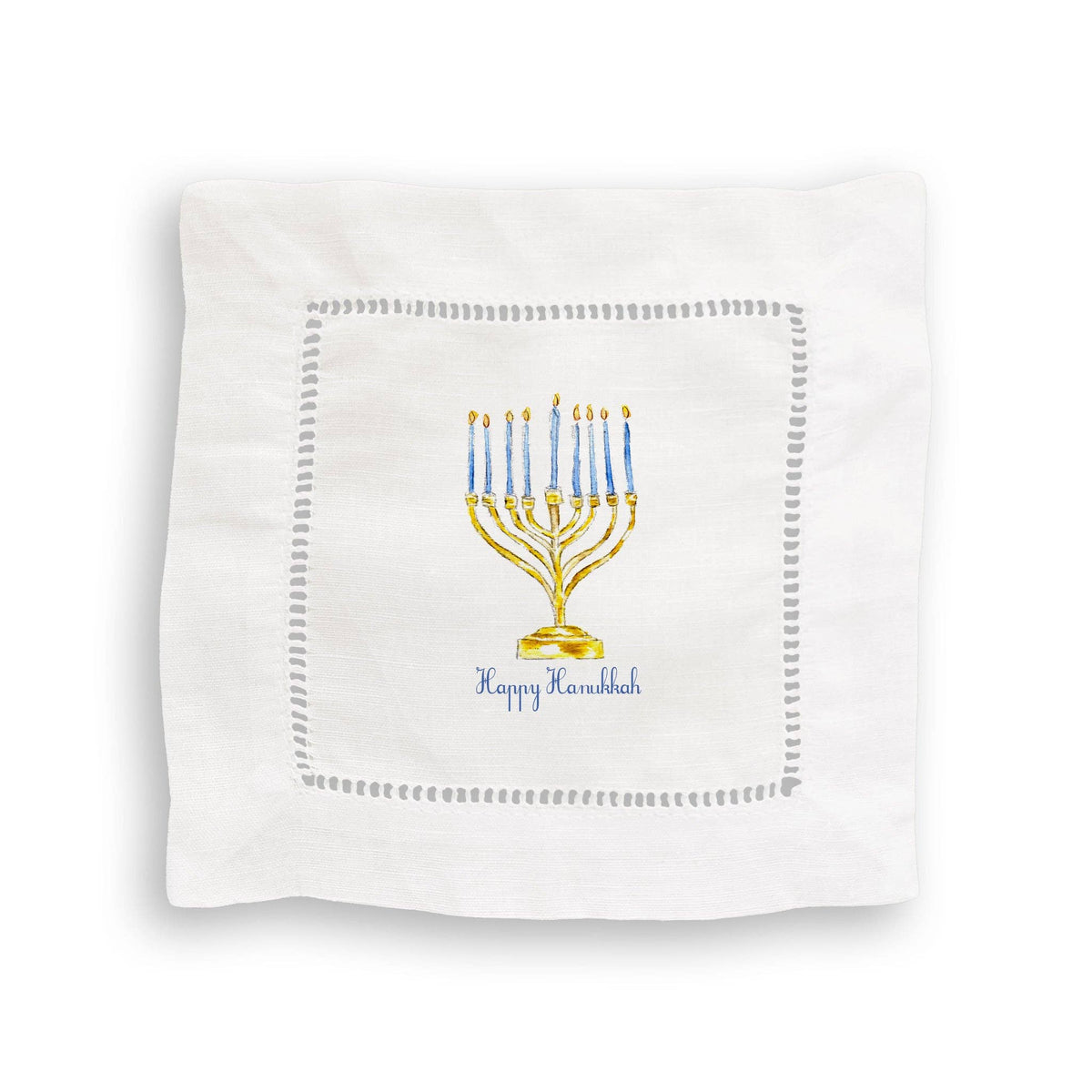 Menorah with Happy Hanukkah: White Square Pillow / Remove Words / -
