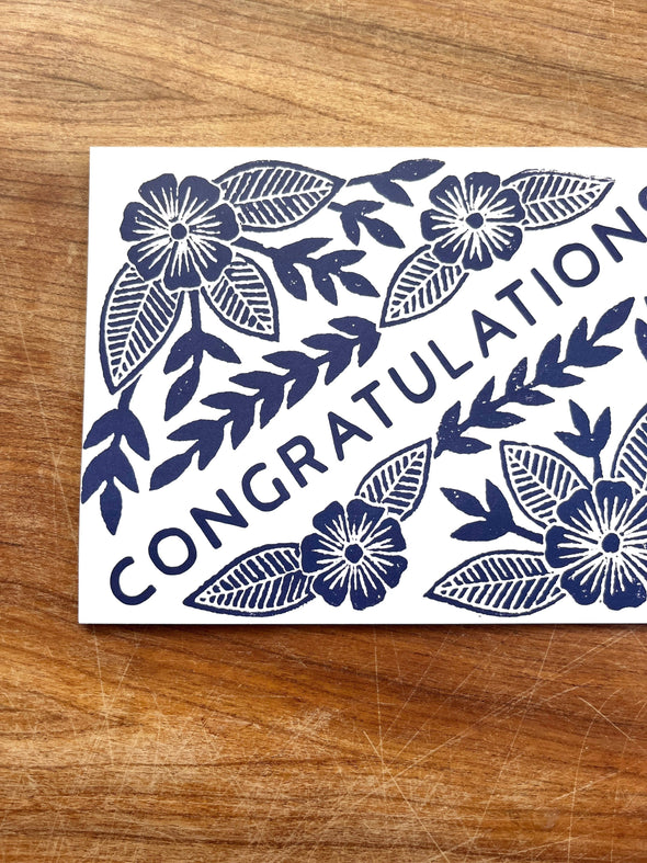 Congratulations Blue Floral Greeting Card