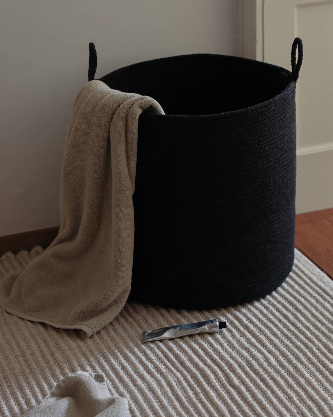 Woven Cotton Rope Storage Basket with Handles | Loops Large: Green Melange