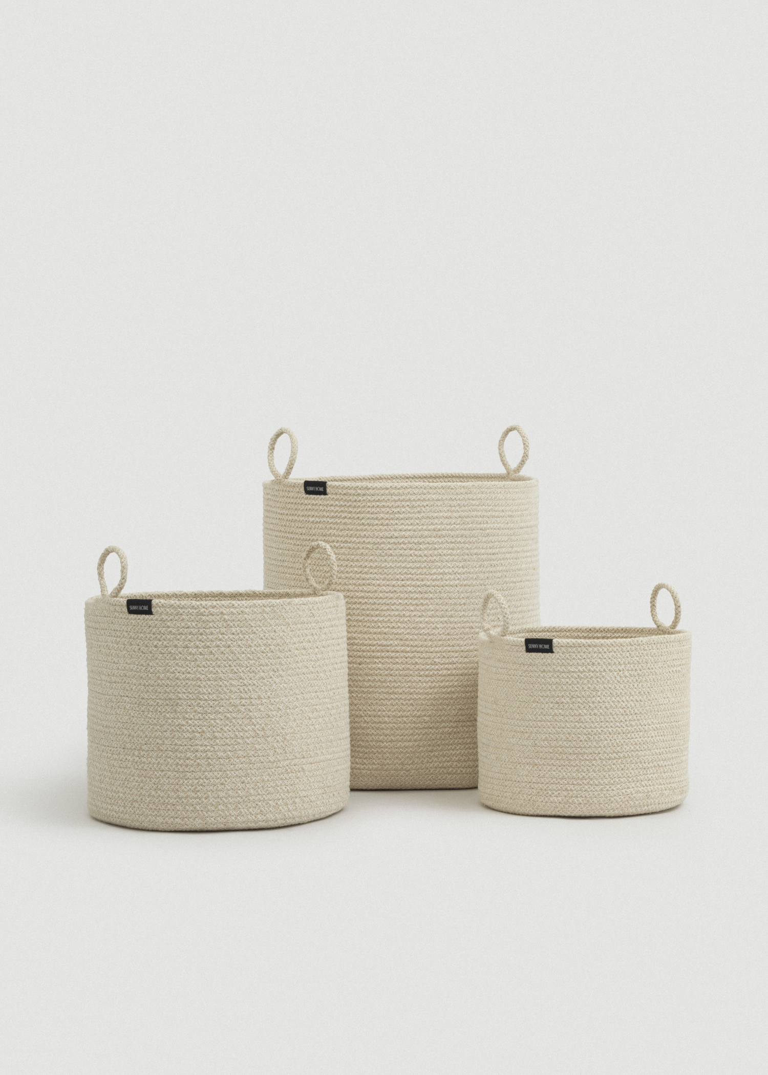 Woven Cotton Rope Storage Basket with Handles | Loops Large: Green Melange