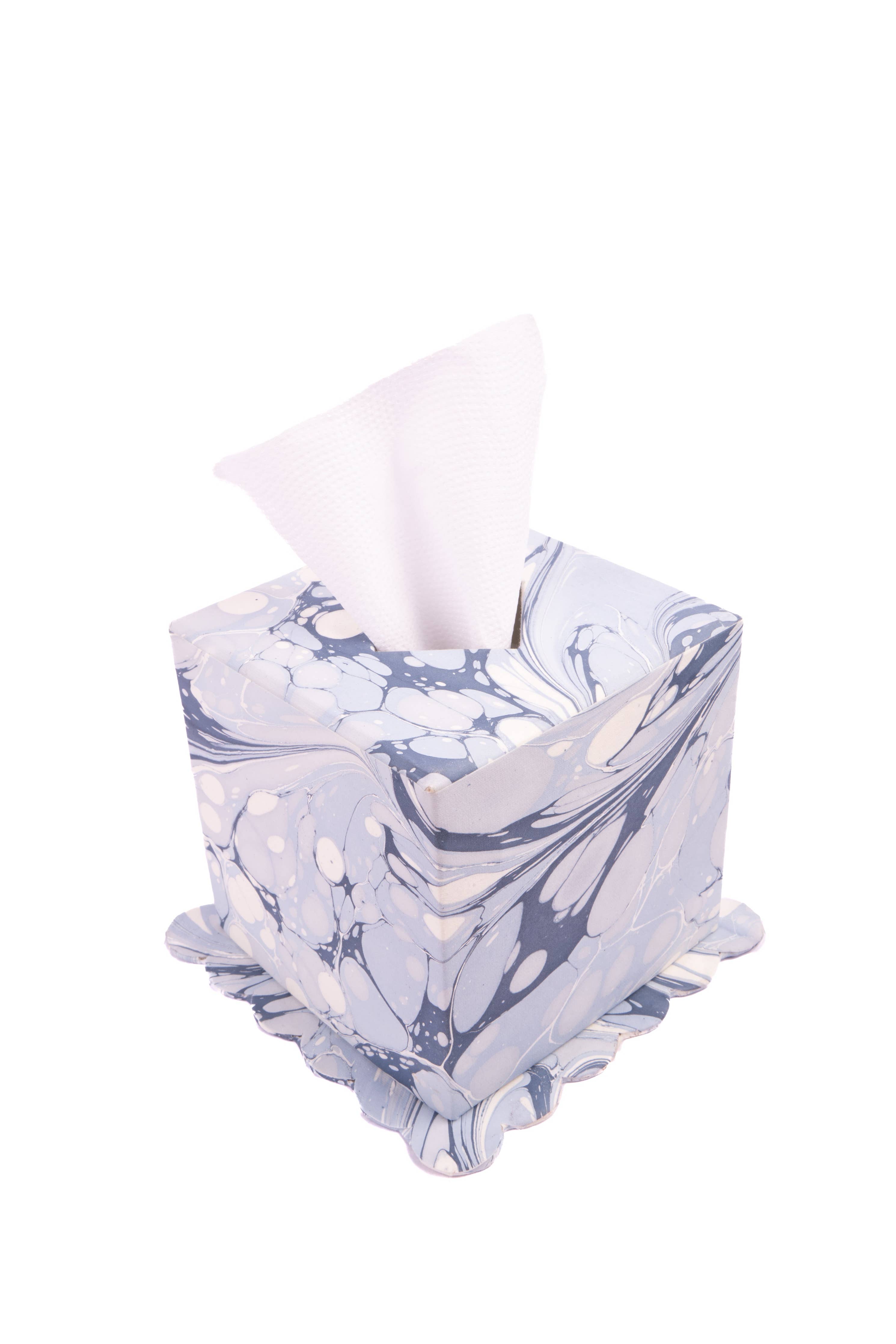 Ocean Wave Hand-Marbled Scallop Tissue Box Cover