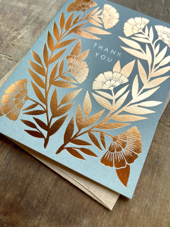 Thank You Gold Foil Floral Greeting Card