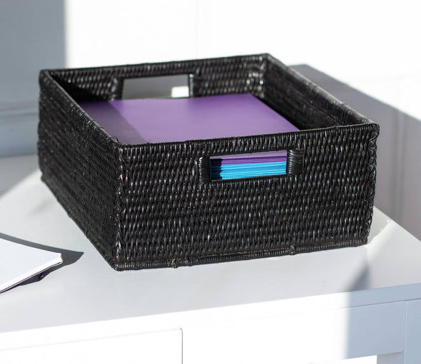 Artifacts Rattan™ Rectangular Basket with Cutout Handles: Honey Brown