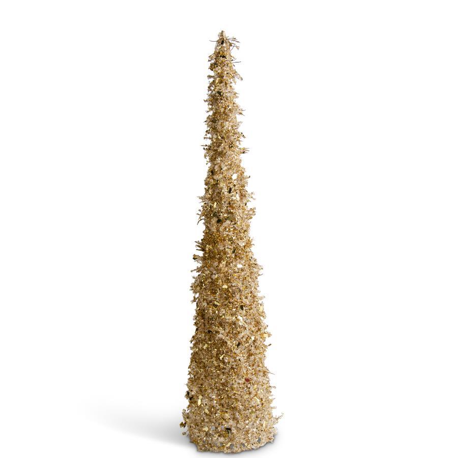 Gold Iced Beaded Cone Tree