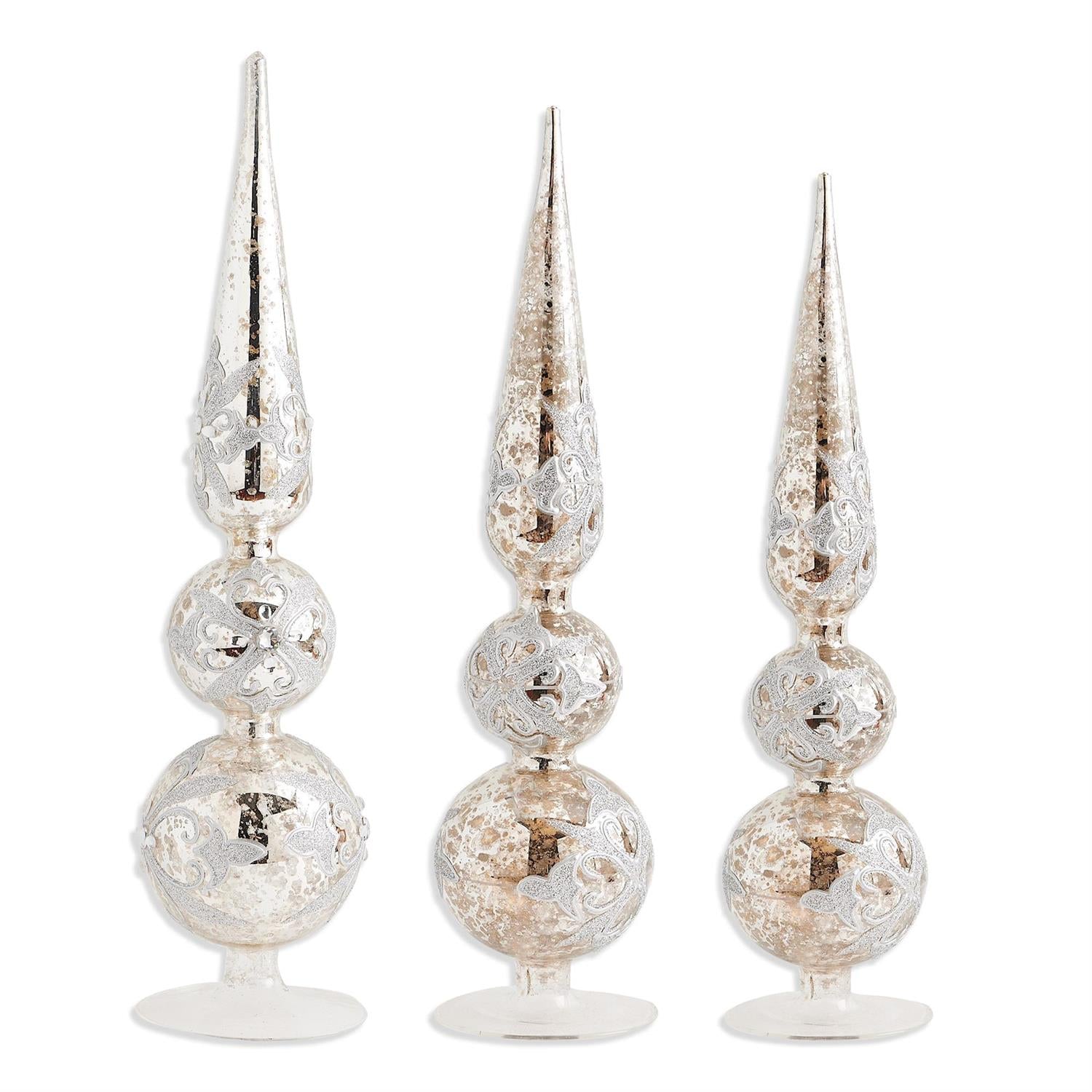 Mercury Glass Tabletop Finials w/Rhinestones