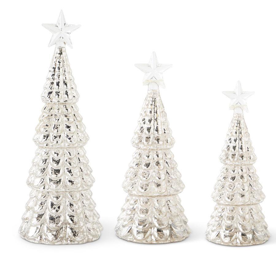 Mercury Glass Star Top LED Christmas Trees W/ Timers