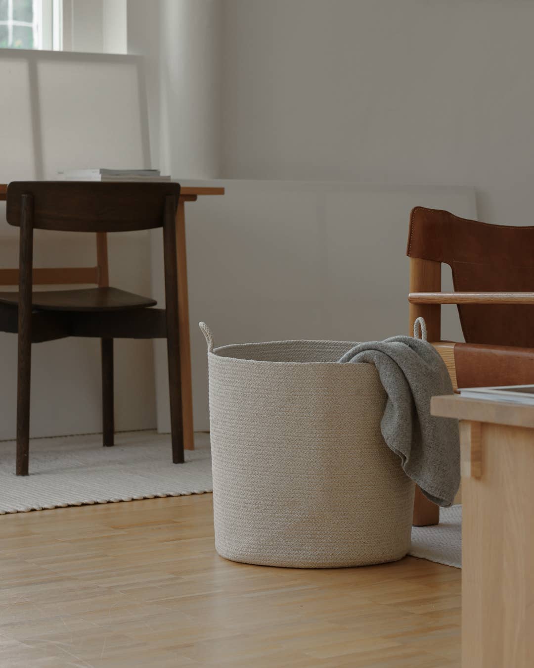 Woven Cotton Rope Storage Basket with Handles | Loops Large: Green Melange