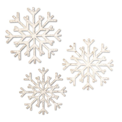 Whitewashed Wood Slat Snowflakes