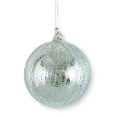 Light Blue Ribbed Mercury Glass Round Ornament