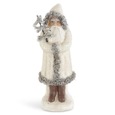 Cream Glittered Santa Trimmed in Silver Tinsel