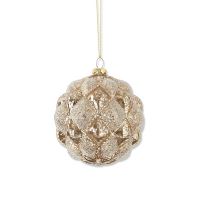 Beaded Gold Mercury Glass Round Hobnail Ornament