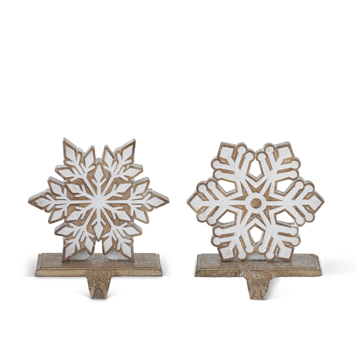 Brown & White Resin Snowflake Stocking Holder