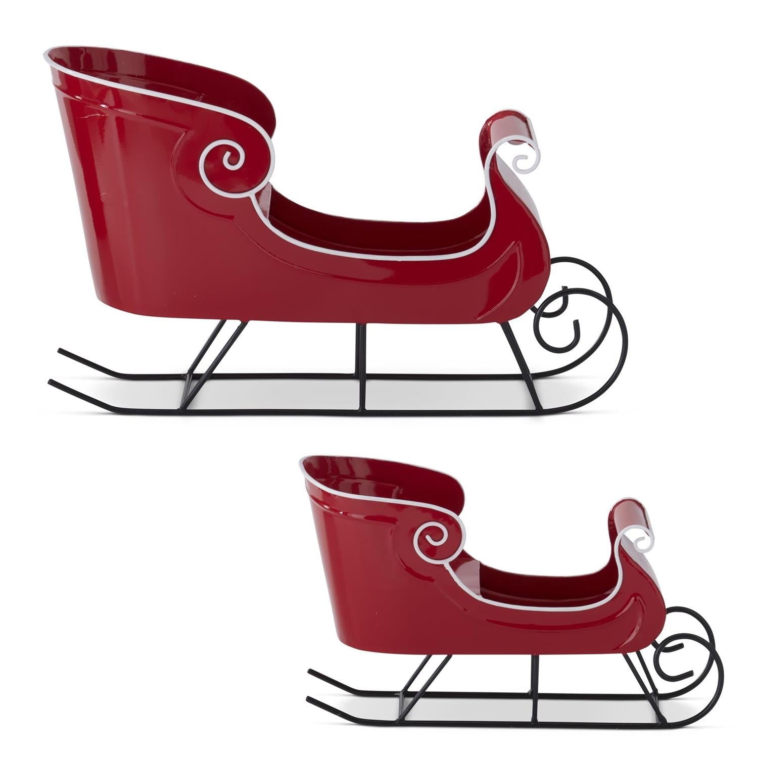 Red Metal Sleighs w/White Trim & Black Rails