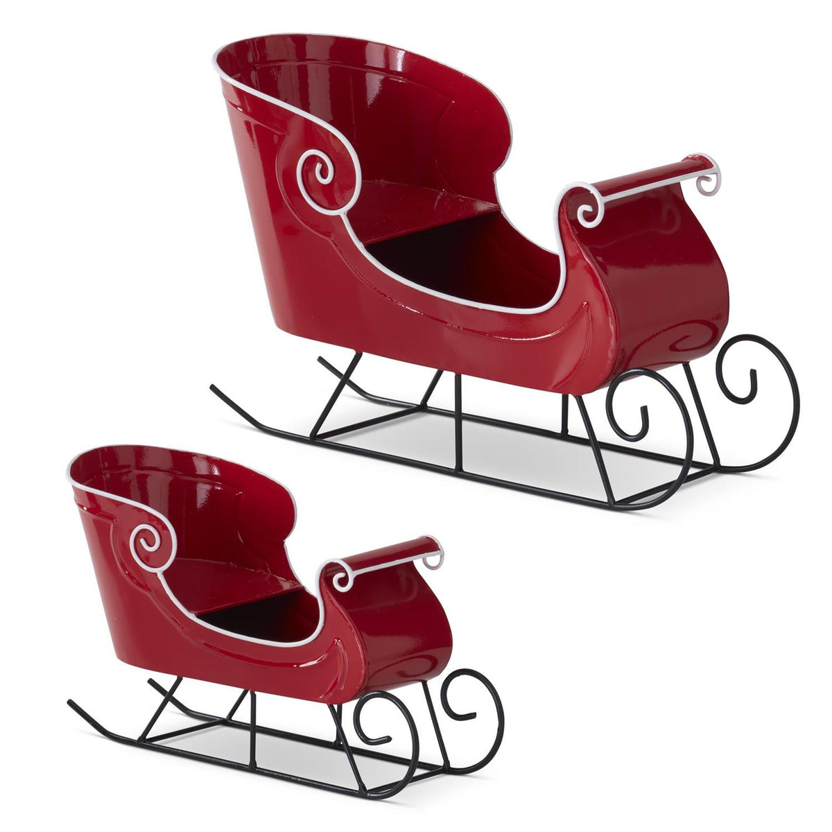 Red Metal Sleighs w/White Trim & Black Rails