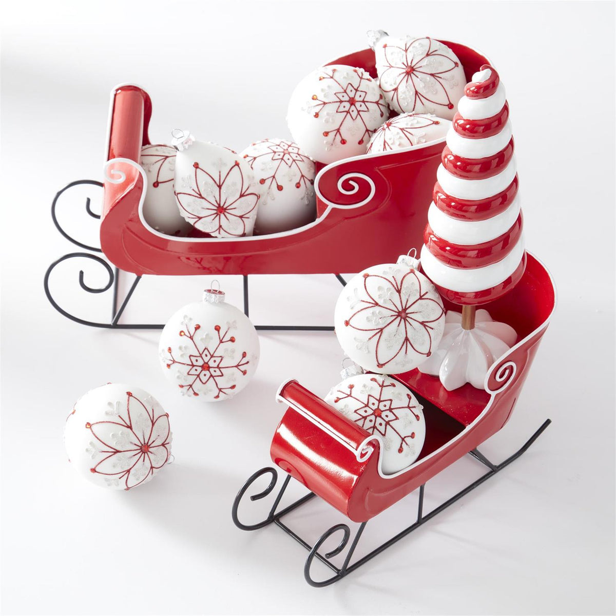 Red Metal Sleighs w/White Trim & Black Rails