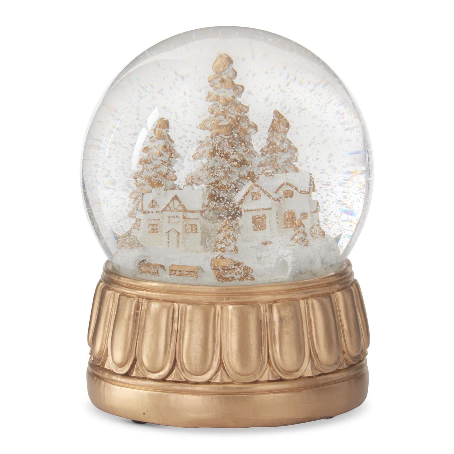 Gold & Cream Winter Scene Musical Snow Globe