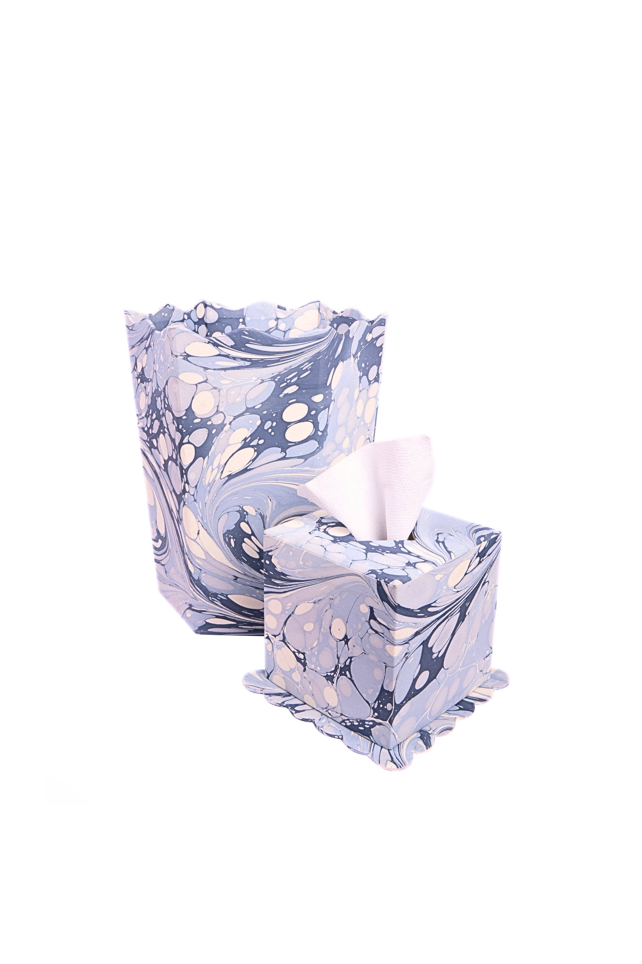 Ocean Wave Hand-Marbled Scallop Tissue Box Cover