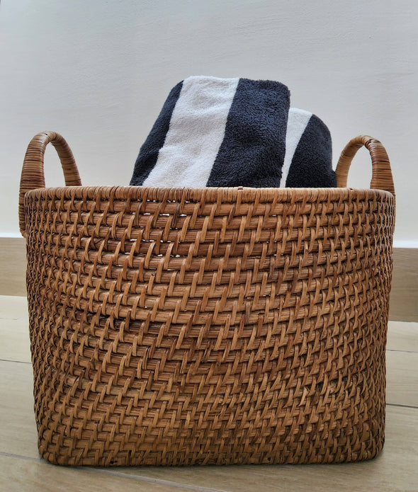 Artifacts Rattan™ Saboga Home Round Basket with Hoop Handles: Honey Brown