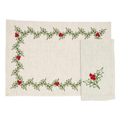 Embroidered Holly Napkin