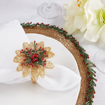 Gold Beaded Flower Napkin Ring