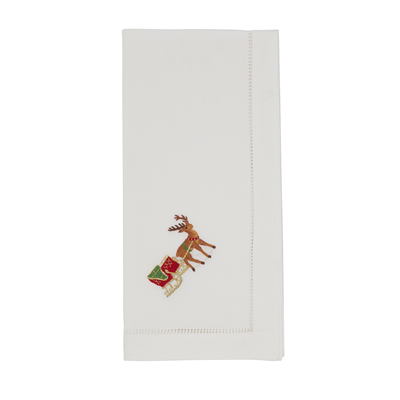 Embroidered Reindeer Hemstitch Napkin