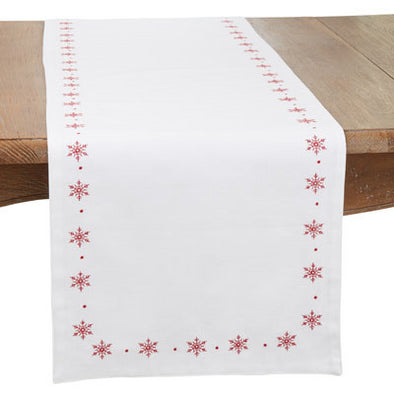 White Embroidered Snowflake Runner