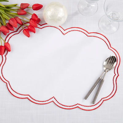 Embroidered Polka Dot Scalloped Border Placemat