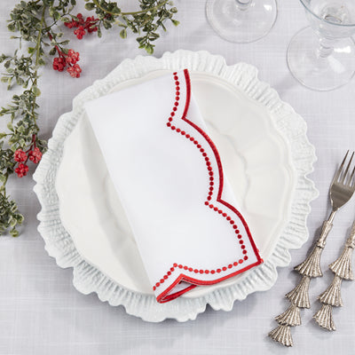 Embroidered Polka Dot Scalloped Border Napkin