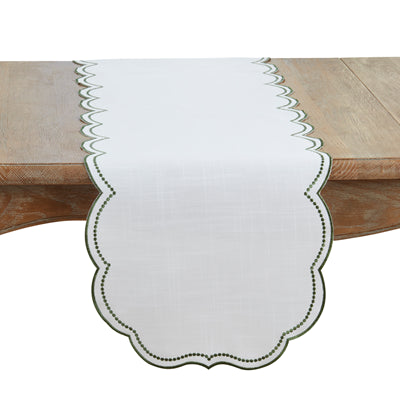 Embroidered Polka Dot Scalloped Border Runner