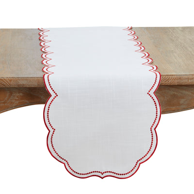 Embroidered Polka Dot Scalloped Border Runner