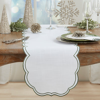 Embroidered Polka Dot Scalloped Border Runner