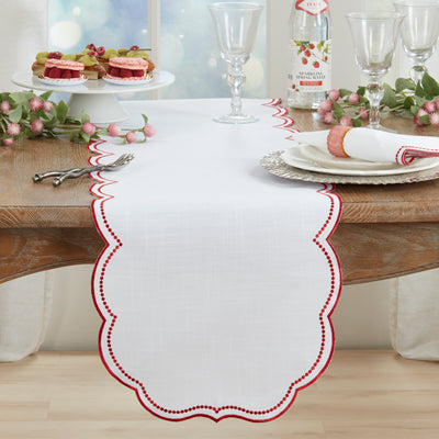 Embroidered Polka Dot Scalloped Border Runner