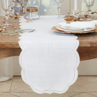 Embroidered Polka Dot Scalloped Border Runner