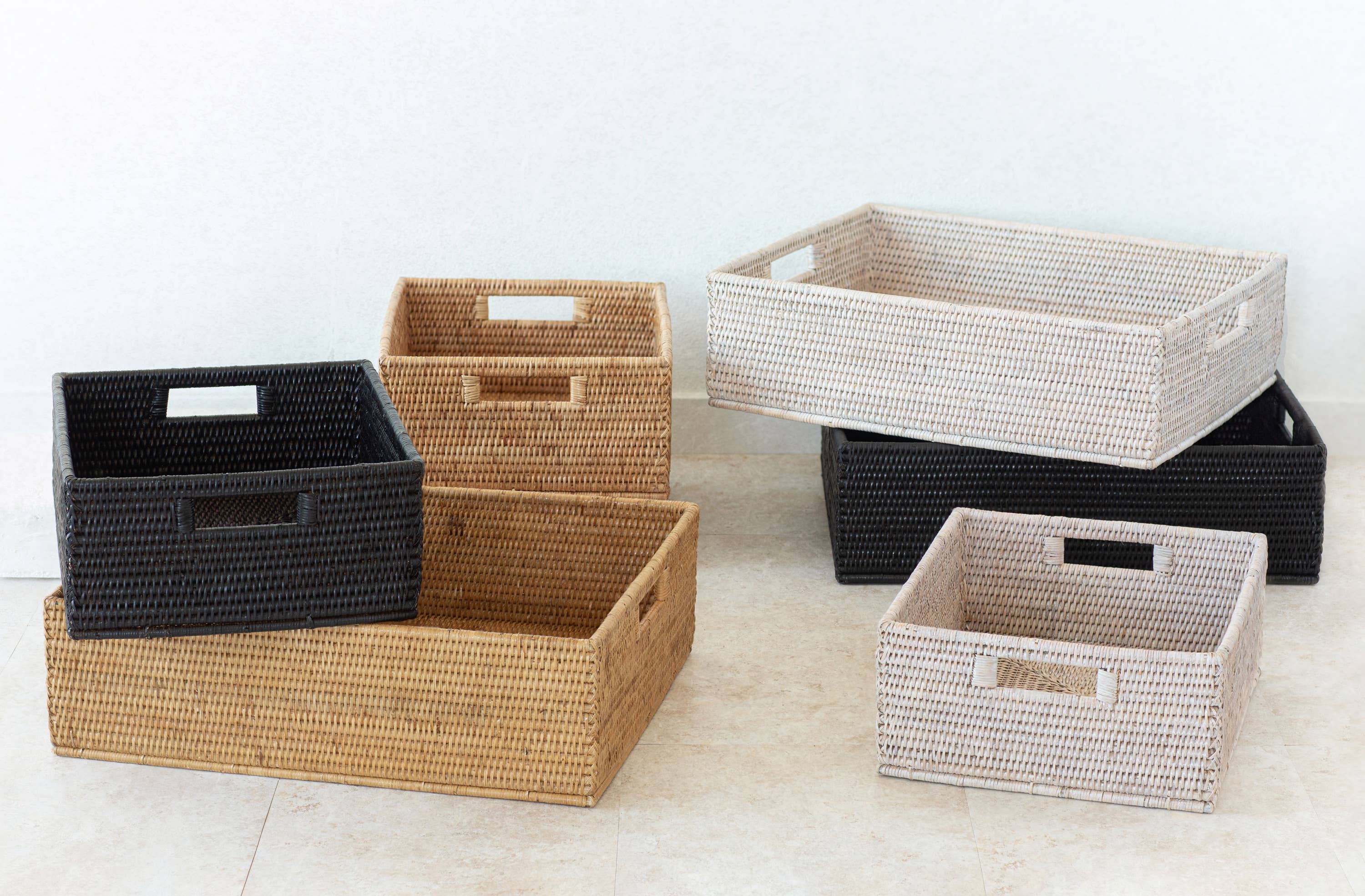 Artifacts Rattan™ Rectangular Basket with Cutout Handles: Honey Brown