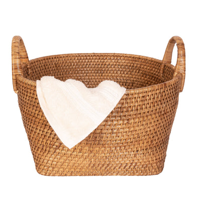 Artifacts Rattan™ Saboga Home Round Basket with Hoop Handles: Honey Brown