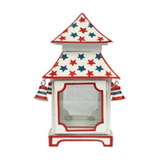 White with Red & Blue Star Red Trim Pagoda Lantern (4 Sizes): Small