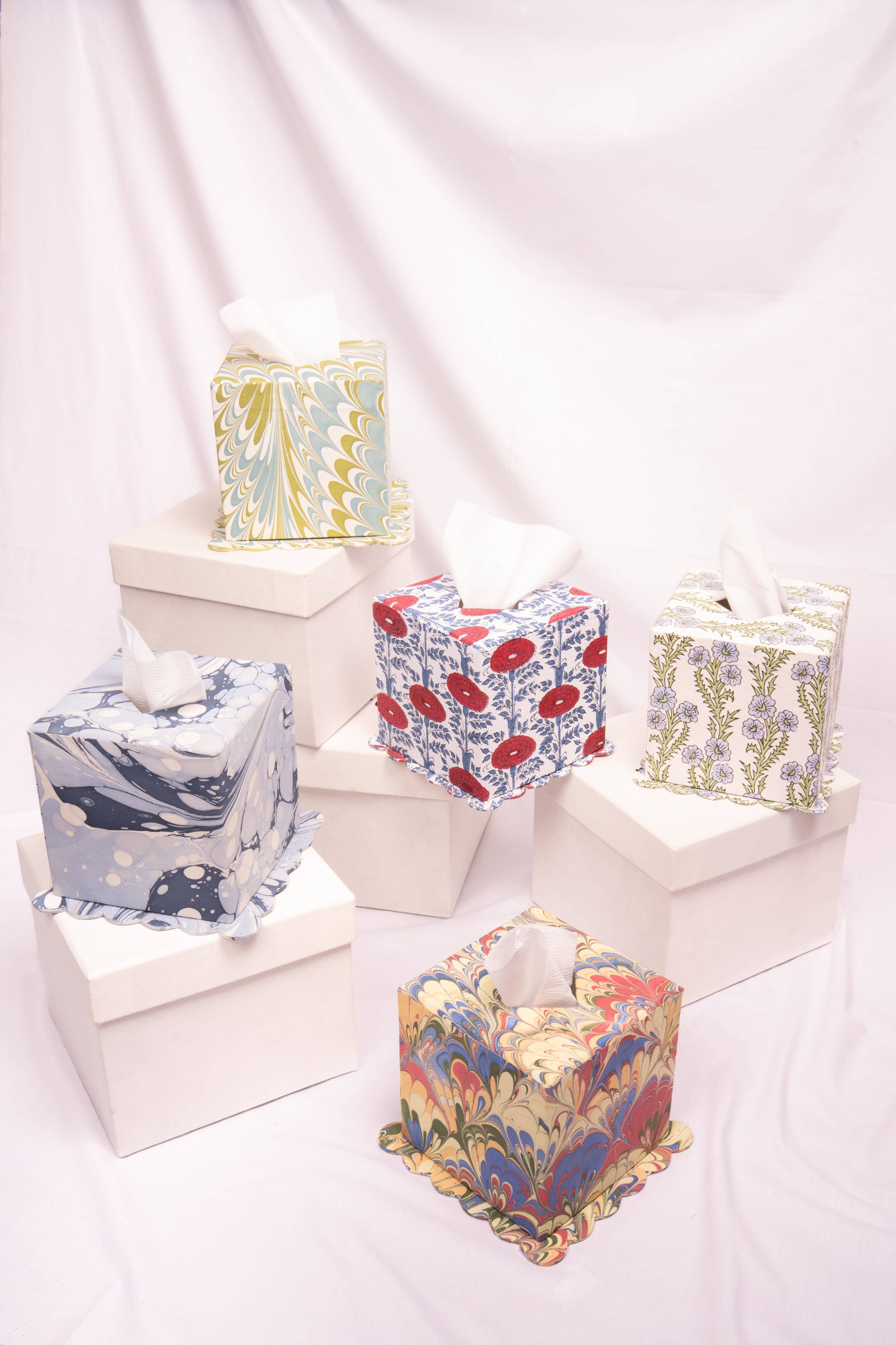 Forget-Me-Not Blockprint Scallop Tissue Box Cover