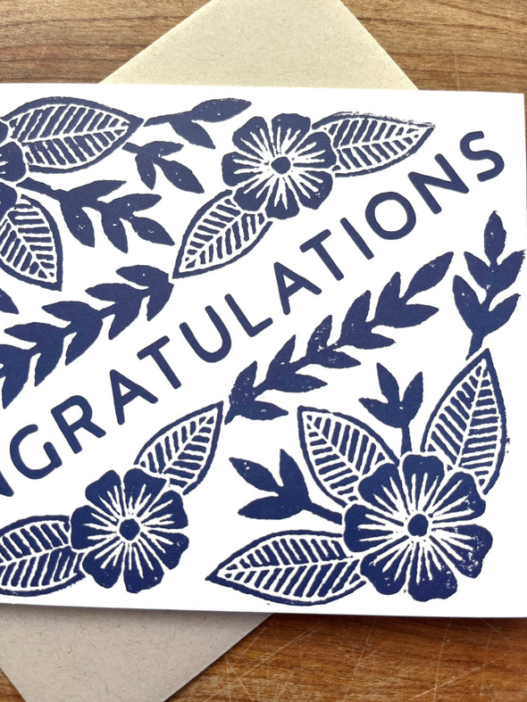 Congratulations Blue Floral Greeting Card