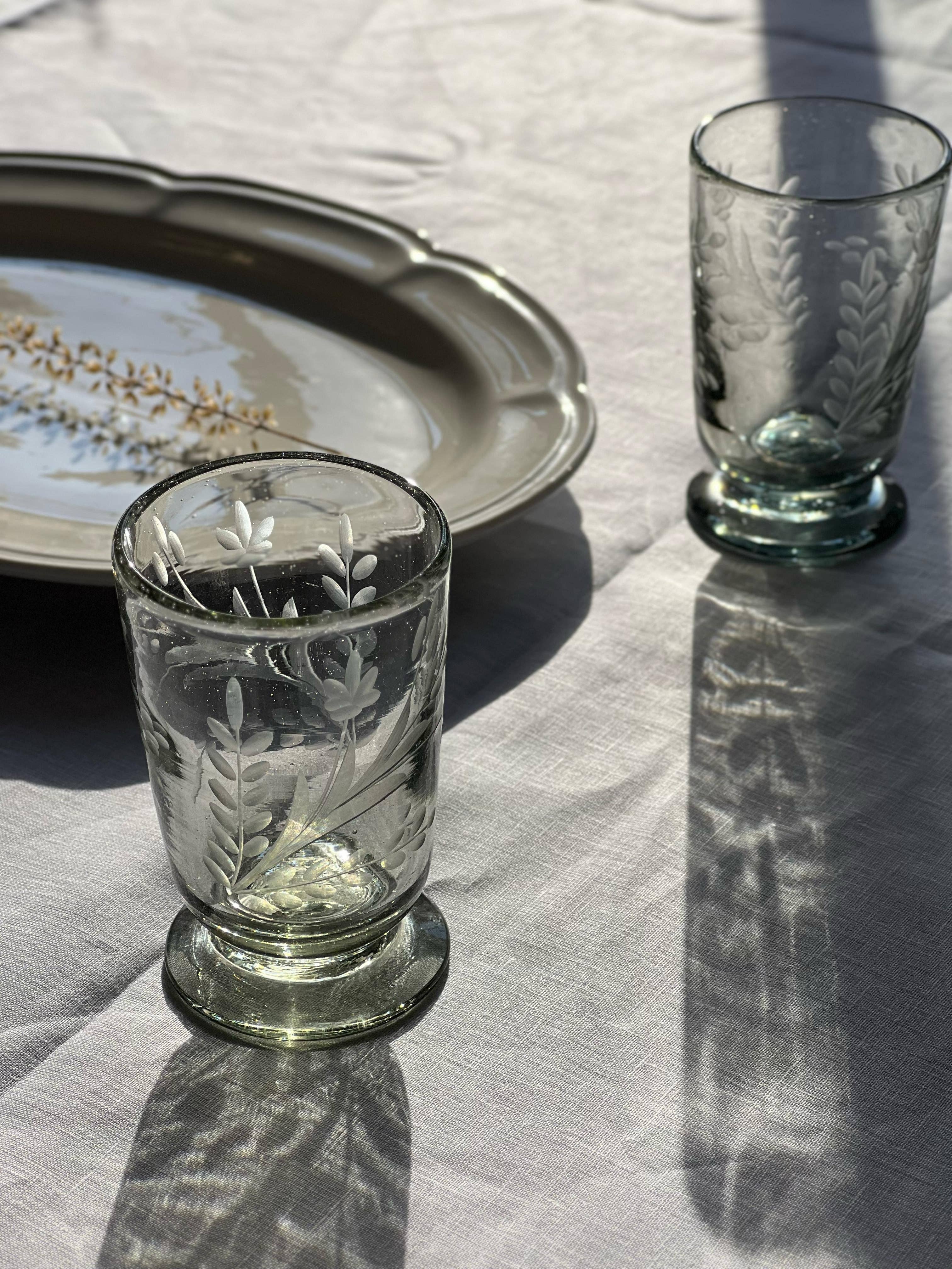 Hand-etched Blown Footed Glass: Wine Glass