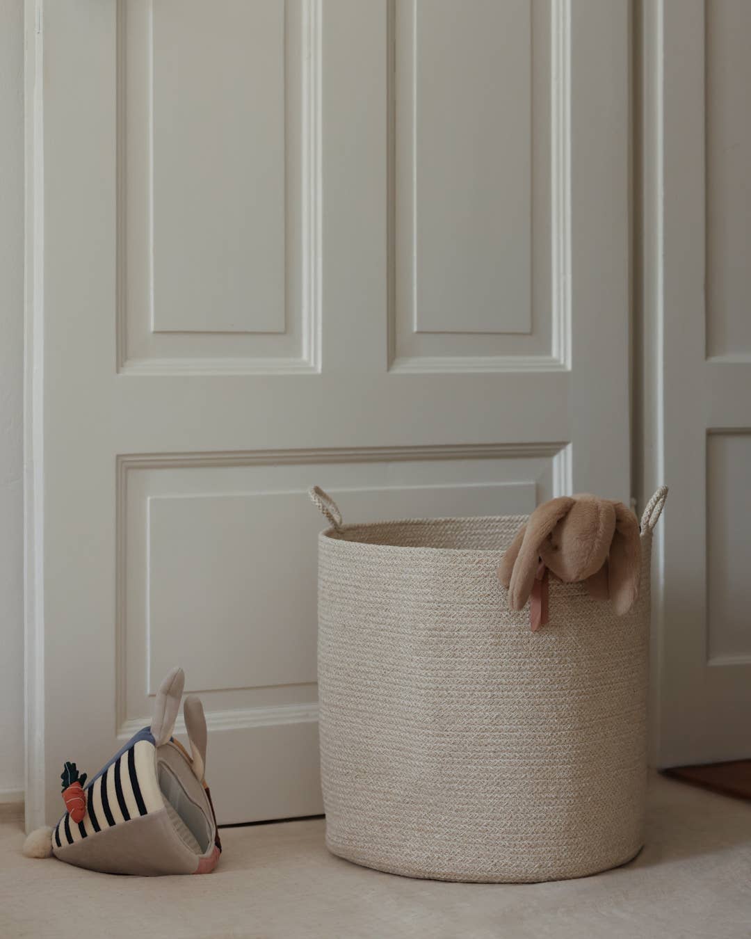 Woven Cotton Rope Storage Basket with Handles | Loops Large: Green Melange