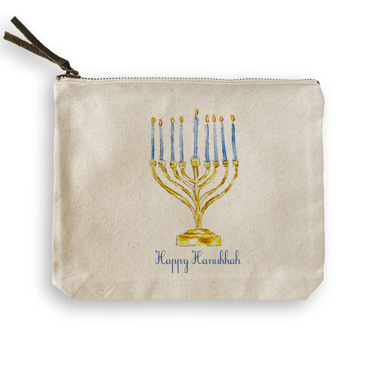 Menorah with Happy Hanukkah: White Square Pillow / Remove Words / -