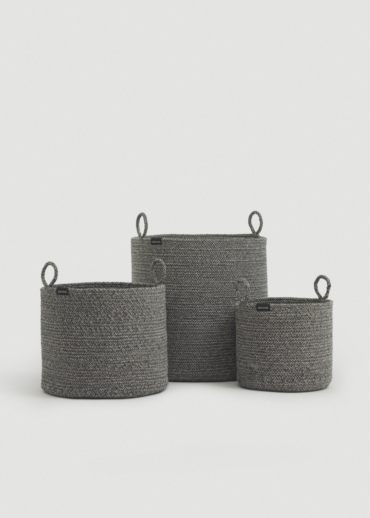Woven Cotton Rope Storage Basket with Handles | Loops Large: Green Melange