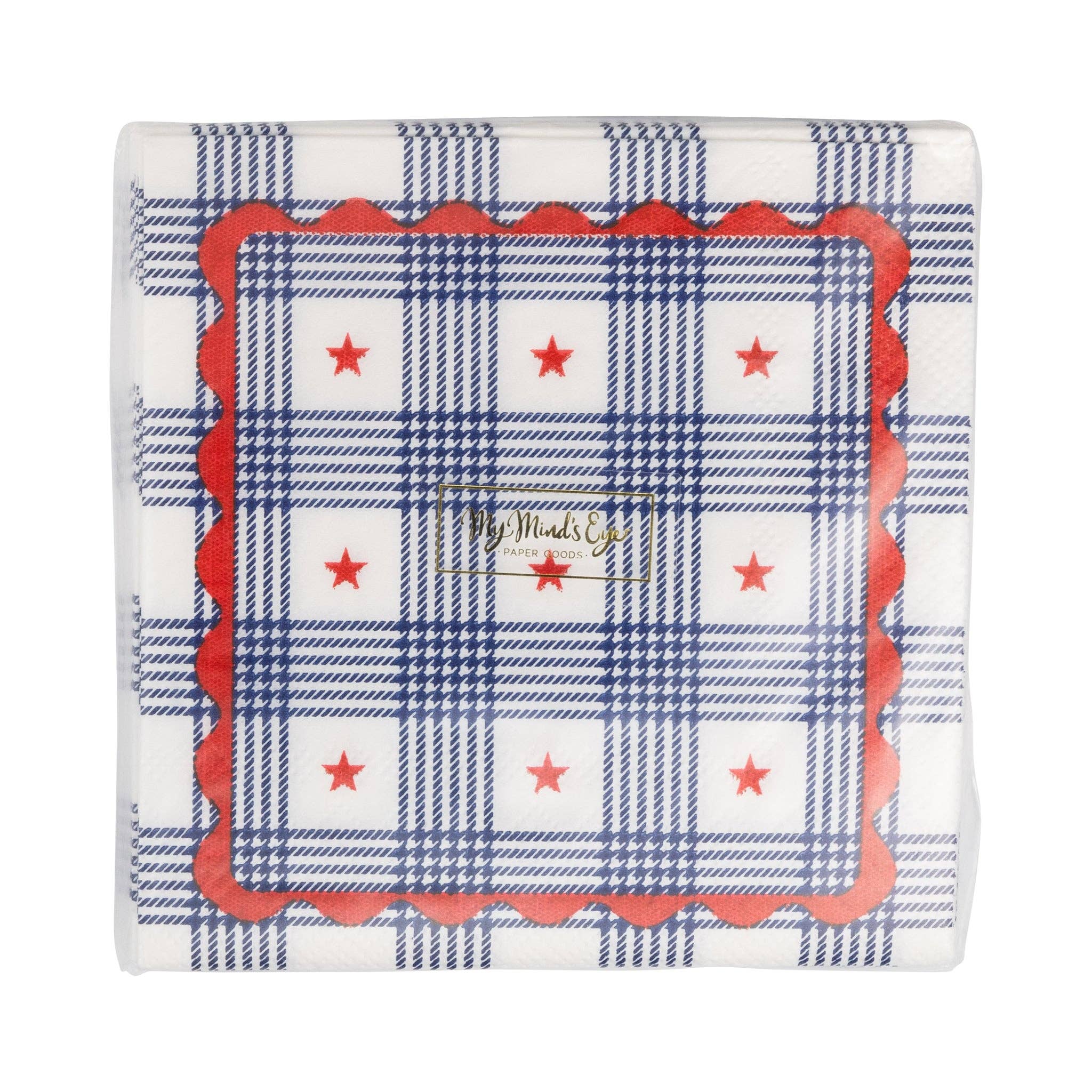 Plaid Stars Paper Cocktail Napkin