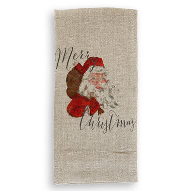 Santa Head with Merry Christmas Natural Guest Towel