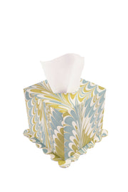 Robin Blue Hand-Marbled Scallop Tissue Box Cover