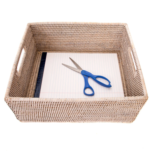 Artifacts Rattan™ Rectangular Basket with Cutout Handles: Honey Brown