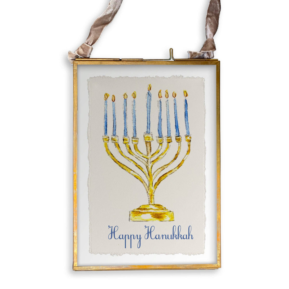 Menorah with Happy Hanukkah: White Square Pillow / Remove Words / -