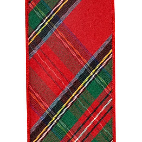 Plaid Dupioni Classic Diagonal Luxe Red Backed Wired Edge