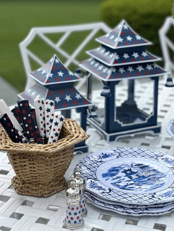 Navy with Red & White Star Pagoda Lantern (4 Sizes): Medium