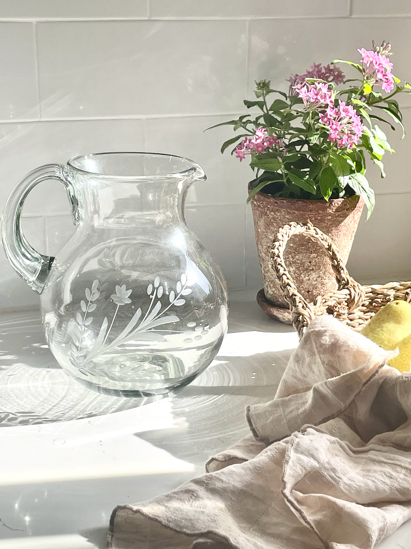 Hand-etched Blown Pitcher: Large – Elizabeth Lamont